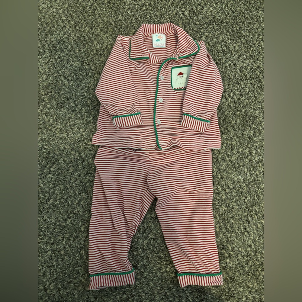 Charming Red and White Striped Christmas Pajama Set - 24 mo.